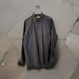 Vintage Donna Karan Signature Shirt Mens 17 34-35 Grey Long Sleeve Button Up